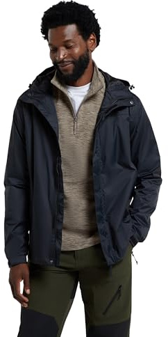 Mountain Warehouse Torrent Mens Waterproof Rain Jacket - Waterproof & Lightweight Raincoat with Taped Seams, Zipped Pockets - Spring Summer Travelling & Outdoors Black L