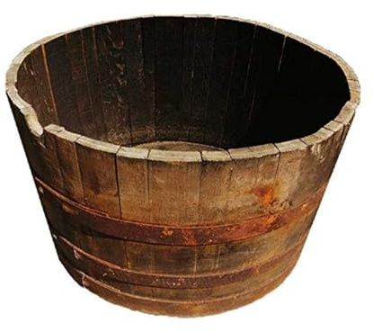 Celtic Timber Barrel Planter - Rustic Outdoor Plant Pot - Made from Aged Quarter-Sawn Oak - Weathered Wood for Outdoor Plants, Garden, Trees - Oak Whiskey Half Barrel Planter - 40 Gallon
