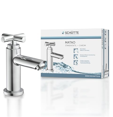 Schütte Kaltwasserhahn MATAO, Kaltwasser Armatur für das Bad, Wasserhahn Bad nur für Kaltwasser, Standventil mit schickem Kreuzgriff, 37956