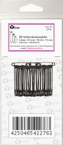 20 Stück Sicherheitsnadeln 45 mm, schwarz lackiert, Nadel Nadeln, 2276 (45 mm)