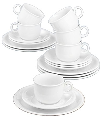 Seltmann Weiden 18 Piezas | Set para 6 Personas | Serie Compact Servicio Incluye Cada 6 Plato de Desayuno, Taza, platillo de café, Porcelana Dura, Blanco/Liso