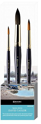 ESCODA Set 3 Aquarellpinsel - Nr. 8, Nr. 12, Nr. 18 Rund Spitz Kunsthaar Set David Taylor Serie Prado Último Profesionell Handgefertigt in Barcelona.