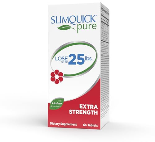 Slimquick Pure 3x Extra Strength Pill for Women, Helps Achieve Weight Goals, Helps Metabolism, Lose Excess Water, Keeps Full for Longer with Green Tea Extract, Caste Tree, Caffeine, MCT Oil - 60 Count