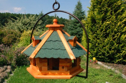 XXL Vogelhaus mit Gauben Nr18 Dach grün und Bügel zum aufhängen von Vogelhaus, Nistkasten, Vogelhäuschen, Futterhaus, Vogelvilla und Vogelhäusern, feuerverzinkt und pulverbeschichtet, rostfrei, hängend