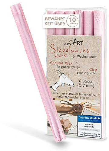 gravurART Siegelwachs flexibel für Wachspistole - Stilvoll Briefe versiegeln mit dem 6er Pack Wachs für Siegelstempel in Rosé-perlmutt - 7 mm