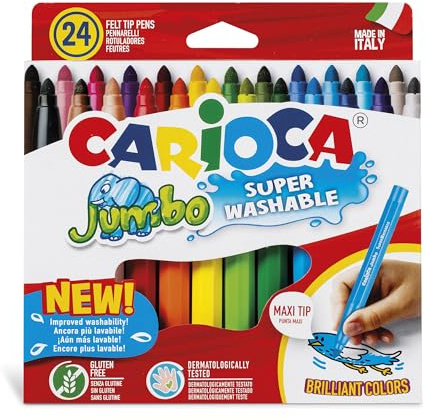 CARIOCA Jumbo - Caja 24 Rotuladores Punta Maxi 6 mm, Superlavable