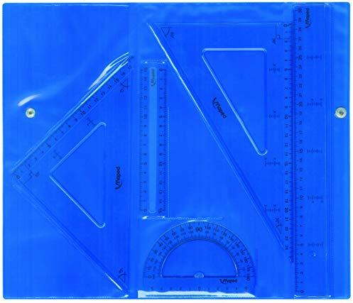 Maped- Juego Broche, 5 Unidades: 2 Reglas, dos escuadras y un cartabón, Color Variado (897112), Plástico