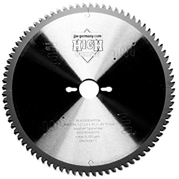 jjw-germany HM-Kreissägeblätter 254 x 30 negativer Spanwinkel für Kappsägen in Industriequalität… (254 x 30 Z= 80 TF MULTI MATERIAL)