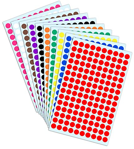 3000 Stück, 10mm Klebepunkte Runde Punktaufkleber Etiketten Markierungspunkte - 10 Farben