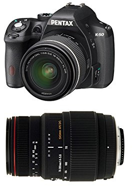 Pentax K-50 + 18-55 DAL WR + Sigma 70-300 Kit d'appareil-Photo SLR 16.28MP CMOS 4928 x 3264pixels Noir - Appareils Photos numériques (16,28 MP, 4928 x 3264 Pixels, CMOS, Full HD, 590 g, Noir)
