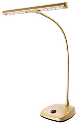 K&M 12297 LED-Pianoleuchte Gold – 29,6 cm Lampenschirm mit Schwanenhals, 12 LEDs, 2500 Lux Helligkeit, 3 m Kabel