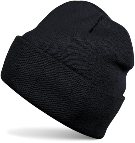 styleBREAKER Barnmössa, stickad mössa med brett brätte, finstickad mössa, dubbelstickad, barnmössa 2–5 år 04024030, svart, one size