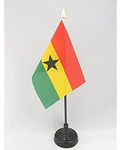 AZ FLAG - Ghana Table Flag 4'' x 6'' - Ghanaian Mini Desk Flag 100% Polyester 15 x 10 cm - Office Mini Banner with 10'' Pole - Golden Spear