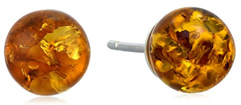 Honey Amber and Sterling Silver Small Stud Ball Earrings, 8mm