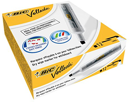 BIC Velleda 1791 Whiteboard-Marker (keilförmige Spitze, 3,5 - 5,5 mm) Packung à 12 Stück schwarz