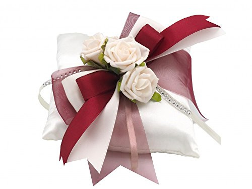 ZauberDeko Ringkissen Creme Bordeaux Rosen Kissen Ringe Hochzeit Traukissen Trauzeremonie
