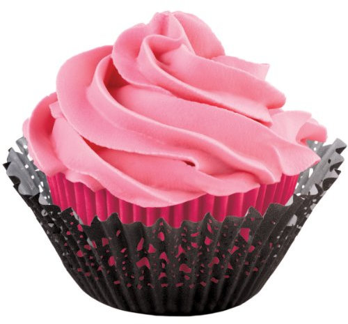 Wilton - Set 24 pirottini per Muffin + 24 Wrapper a centrino, Colore: Rosa