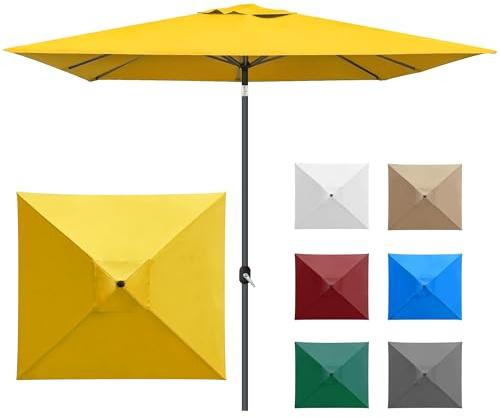 paramondo interpara Sonnenschirm aus 230 g/㎡ Polyesterfaser quadratisch 3 x 3m gelb + Gestell anthrazit, Gartenschirm Marktschirm knickbar, Stabil, für Terrasse Balkon Sonnenschirm mit Kurbel, 8,8kg
