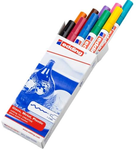 edding 751 Glanzlackmarker Set - mehrfarbig - 10 bunte Lackmarker - Rundspitze 1-2 mm - Lackstift für Glas, Stein, Holz, Kunststoff und Papier - wasserfest, stark deckend
