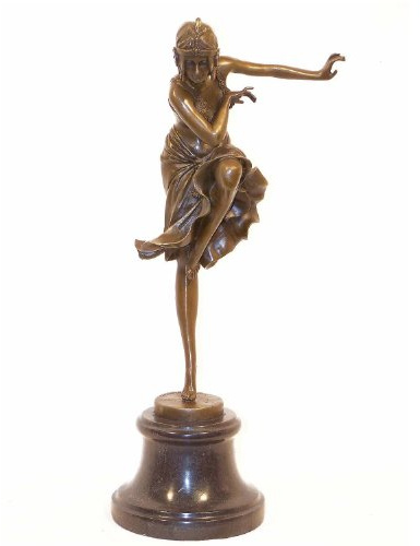 Konst & Ambiente – Art Deco bronsfigur – dansare på marmor – Demetre Haralamb Chiparus – signerad – heminredning – dekorativ figur i brons – skulptur