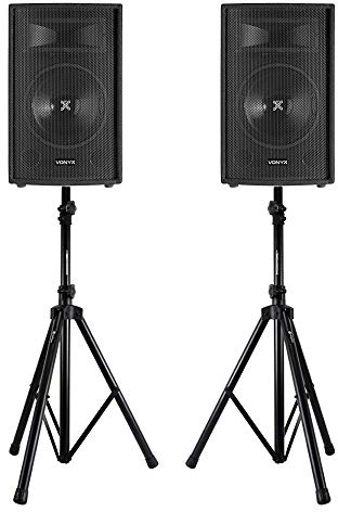 VONYX 10” Passive DJ PA Speaker Pair Kit with Adjustable Stands – 500W Max, 2-Way System, Stage-Ready, Carpeted Cabinet, PA/DJ/Live/Event Use, 35mm Mount