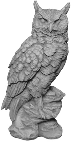 gartendekoparadies.de Eule Uhu mit Gefieder, Steinfigur, H. 41 cm, 12 kg, Grau, frostsicher aus Steinguss für Außenbereich