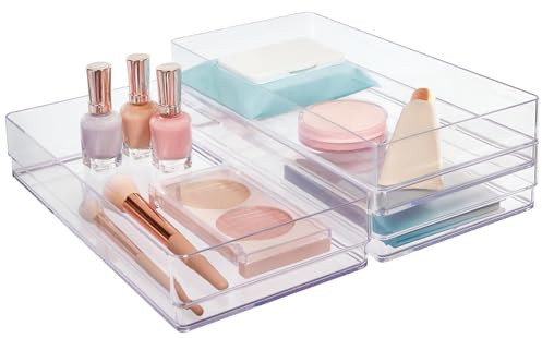 STORi SimpleSort 3-Piece Stackable Clear Drawer Organizer Set | 12 x 6 x 2 Rectangle Trays | Wide Makeup Vanity Storage Bins and Office Desk Drawer Dividers | Made in USA