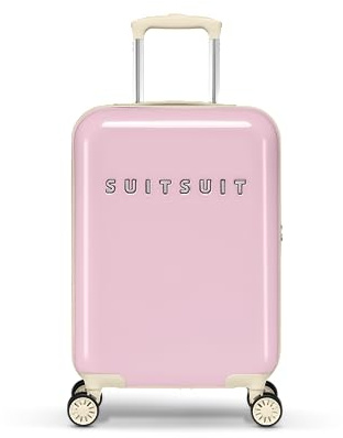 SUITSUIT Handgepäck Koffer mit 4 Rollen 55 x 35 x 20 cm - Hartschalen Kabinentrolley mit TSA-Schloss - Fabulous Fifties Pink Dust