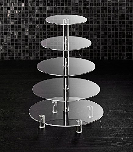 5 Tier Acrylic Cupcake Stand, Extra Thick 5mm Base, Large Cupcake Tower, Multi Tiered Cake Stand Round Clear Holder for Dessert Table Display, Weddings, Birthday Party, Graduation, Pastry, Donut Tree
