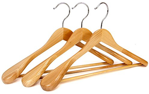 logei® 5 Stück Kleiderbügel aus Holz mit rutschfestem Hosensteg in natürlicher Qualität (5 Stück mit breitem Schulter)