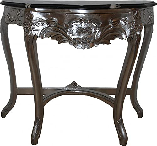 Casa Padrino Barockkonsolbord med marmorplatta silver/svart – barock möbler