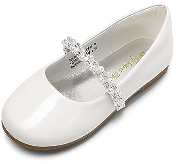 DREAM PAIRS Toddler Girls Mary Jane Ballerina Dress Flats Pearl Strap Slip on Shoes,Size 9 Toddler,White/Pat,SERENA-100-KIDS