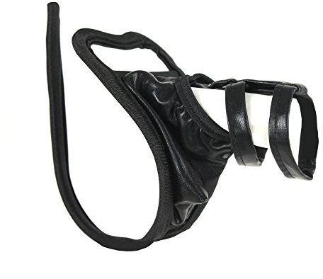 lau-fashion Wetlook Herren C-String Tanga Schwarz Glitzer Bänder Offen Lack Leder Dessous S/M/L