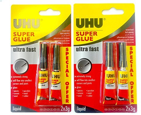 4 x UHU SUPER GLUE ADHESIVE - EXTRA STRONG - ULTRA FAST - 3g Tube (2 TWIN PACKS)