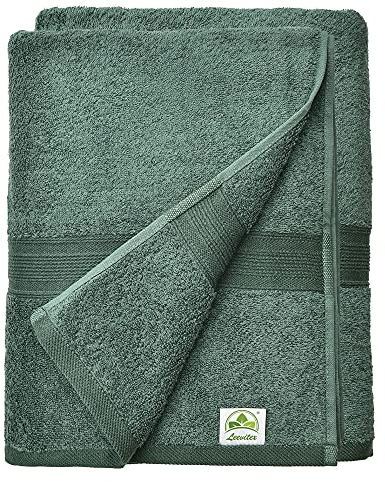 leevitex® Saunahandtuch XXL, flauschig und saugstark, 2 Saunatücher, 80 x 200 cm, Qualität 500 g/m², 100% Baumwolle - Dunkelgrün