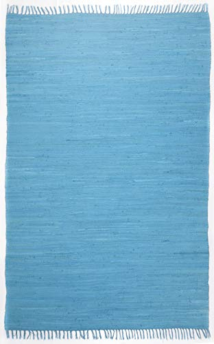 Theko Dhurry - Alfombra de algodón 100%, Tejido Plano, Tejido a Mano, Color Turquesa, 40 x 60 cm
