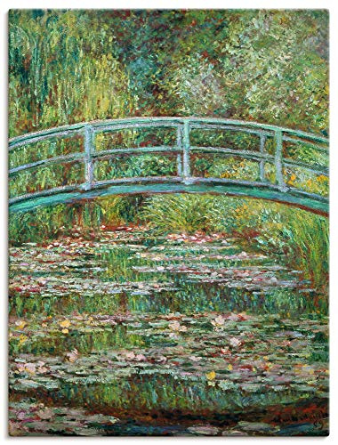 ARTLAND Wanddeko Leinwand Bilder Wandbild 60x80 cm Teich Pflanzen Seerosen Japanische Brücke 1899 Impressionismus Claude Monet T7PQ