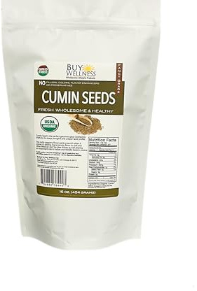 Whole Cumin Seed, Organic, USDA Fresh Tasting, Flavorful Cumin or Jeera seeds from Buy Wellness Organics 16 oz bag