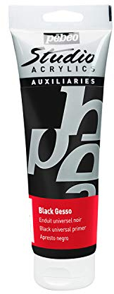 Pébéo - Studio Acrylics Gesso Nero 250 ml - Sottofondo Colori Acrilici per Preparare Tutti i Supporti - Barattolo di Gesso Acrilico