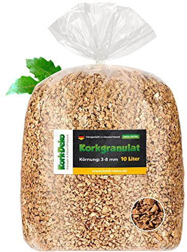 10 Liter Korkgranulat, MITTELGROB (3-8 mm) (Kork-Substrat, Kork-Schrot) für Terrarien (Reptilien), Terrariensubstrat (Späne, Einstreu, Bodengrund) oder Dekoration/Modellbau