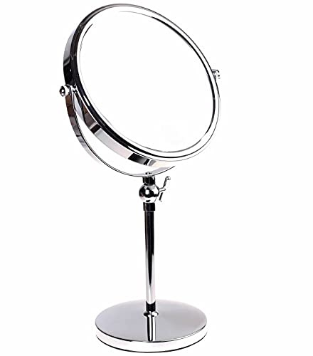 HIMRY Specchi da Trucco, Regolabile in Altezza, Ingranditori 5X Con Piedistallo ø 20 cm, 8 Pollici Cosmetico Specchio da Tavolo, Specchio Bagno per Rasatura, 2 Faccia, cromato, KXD3101-5x