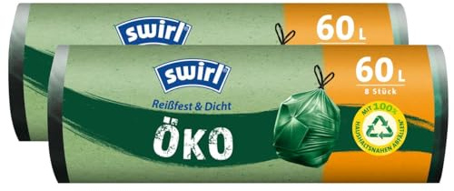 Swirl Öko Müllbeutel 60L 8 stk./ Rolle mit Zugband (2er Pack)