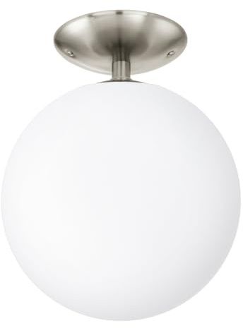 EGLO Deckenlampe Rondo, runde Deckenleuchte, Deckenbeleuchtung Glaskugel | Kugel Lampe Wohnzimmer aus Metall in Silber und Glas in Opal matt weiß, E27 Fassung