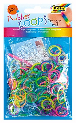 folia 339579 - Rubber Loops Mix, inklusive 25 S - Clips und 1 Häkelnadel, 500 Gummibänder, transparent