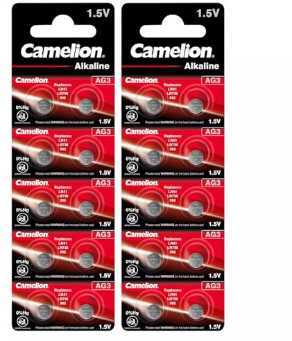 20 Camelion AG3 / LR41 / 192 / 392 Knopfzelle Alkaline Alkali Batterie,, 2x 10-er Pack, Lange Haltbarkeit (Haltbarkeitsdatum markiert)