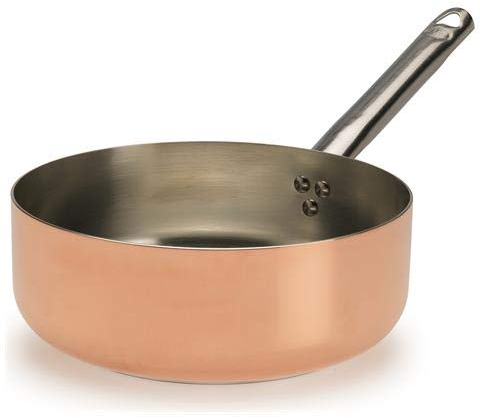 Pentole Agnelli ALCU107PI20 Cacerola baja, cobre estañado con doble fondo para inducción, con mango tubular de acero inoxidable, 20 cm