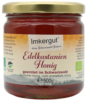 Deutscher Bio Edelkastanien Honig, Bioland Qualität direkt vom Imker im Schwarzwald, 500g Glas, Imkergut