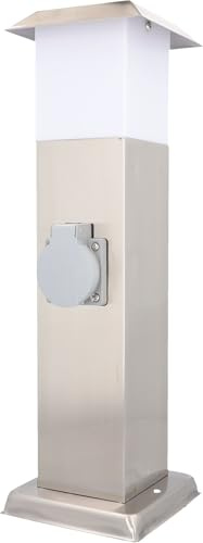 UNITEC Colonna in acciaio inox con 2 prese e lampada senza cavo, argento