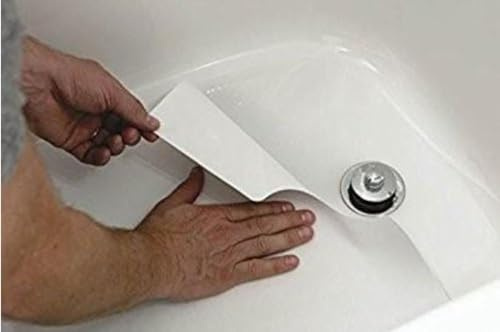 Safe Way Traction 16 X 40 White Adhesive Vinyl Anti Slip Non Skid Safety Bath Mat with Drain Cut Out