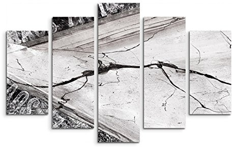 Paul Sinus Art 5 teiliges Wandbild auf Leinwand (Gesamt: H: 100cm B: 160cm) Keilrahmenbild Canvas Fotodruck Leinwandbild Leinwanddruck Kunstdruck Wandbild grau schwarz beige Risse